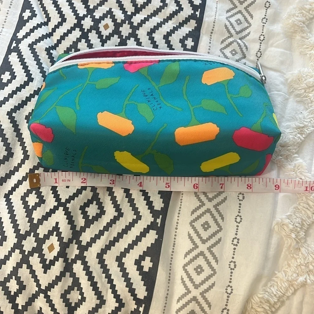 clinique teal floral make up bag